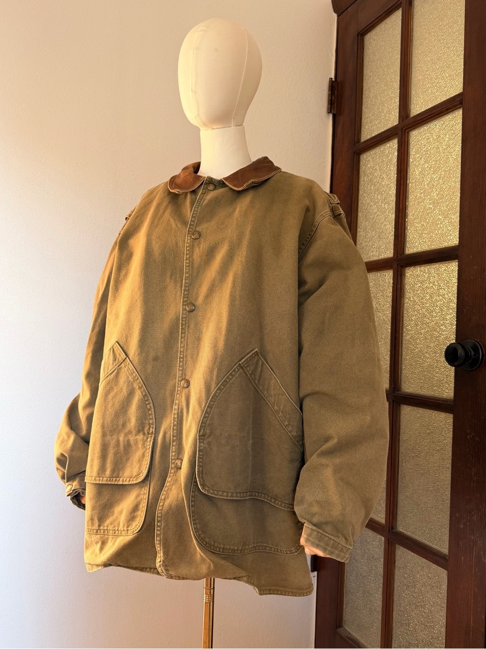 Vintage WOOLRICH Olive Chore Coat Blanket Lined Metal Button Front Size L
